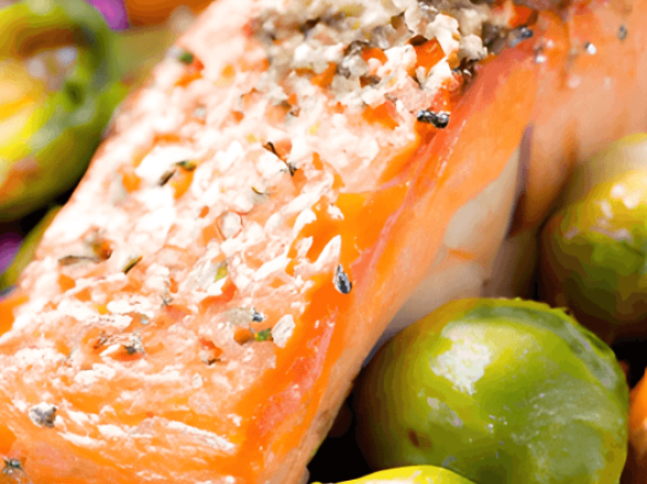 Łosoś w sosie musztardowo-koperkowym z brukselką