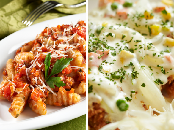 SOS POMIDOROWY, SOS ŚMIETANOWY Z BOCZKIEM (DO MAKARONU)