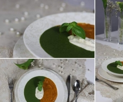 Dwukolorowa zupa krem pomidorowo - szpinakowy