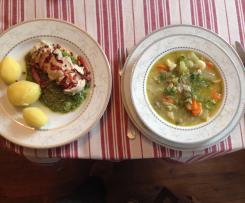 Zupa warzywna i kurczak na drugie danie