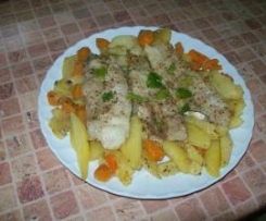 Rybka zapiekana z ziemniakami i dynia