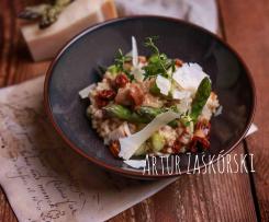 Risotto z szparagami suszonymi pomidorami,borowikiem i wędzonym boczkiem